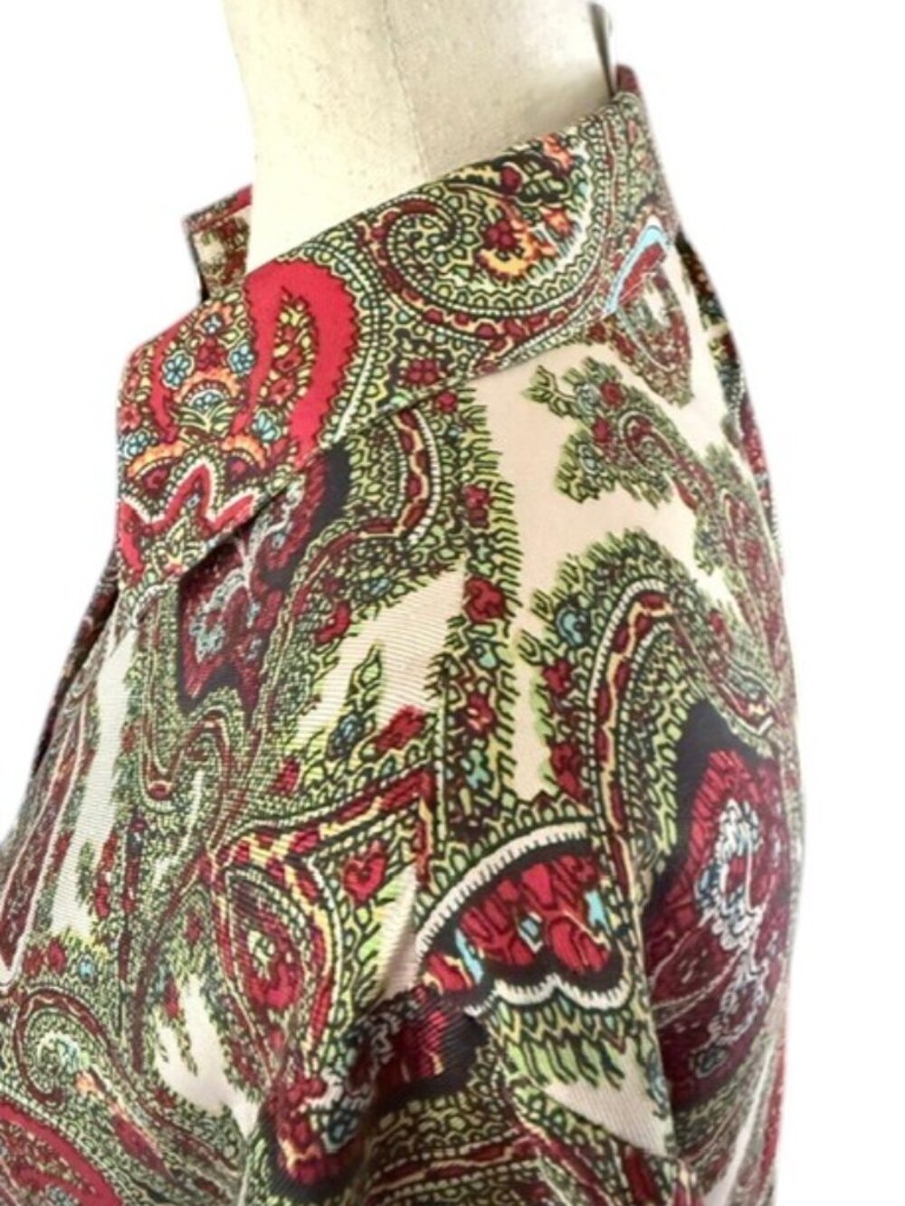 Talbots Women’s 100% Silk Blouse Paisley Print Button Front Collar V-Neck 14 EUC - Picture 8 of 16